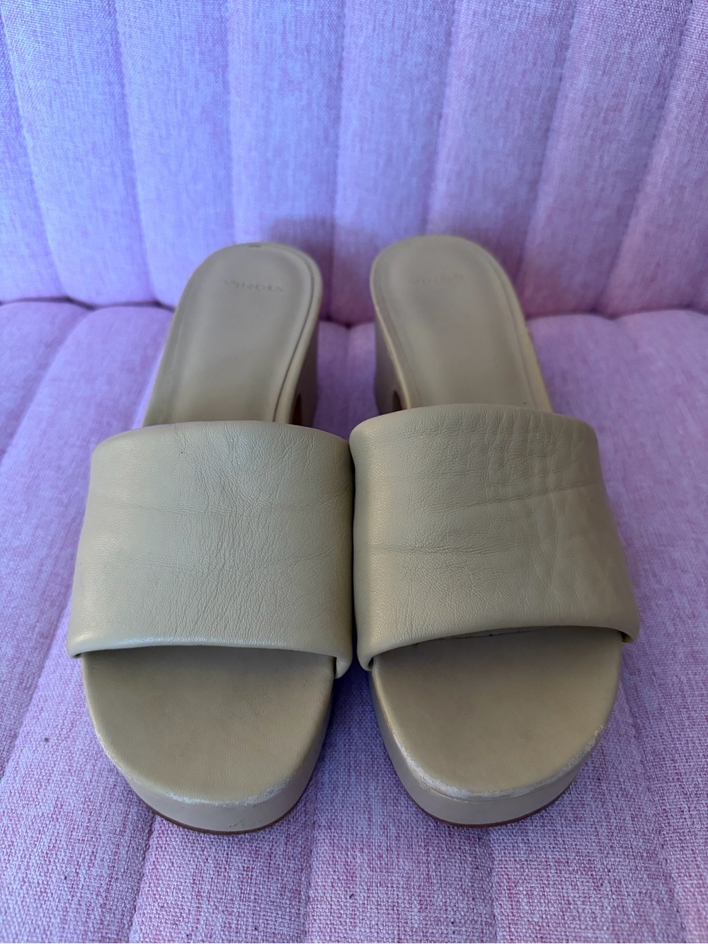 Vince Taupe Slide Block Heeled Sandals